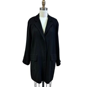 VTG Isaac Mizrahi New York Black Wool Blend Car Coat Swing Jacket Sz 8 S/M